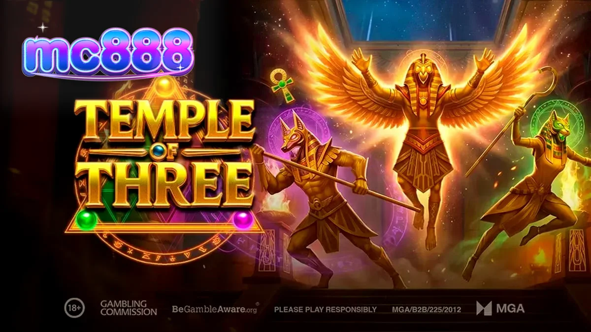 Tampilan visual slot Temple of Three dengan nuansa kuil Mesir kuno